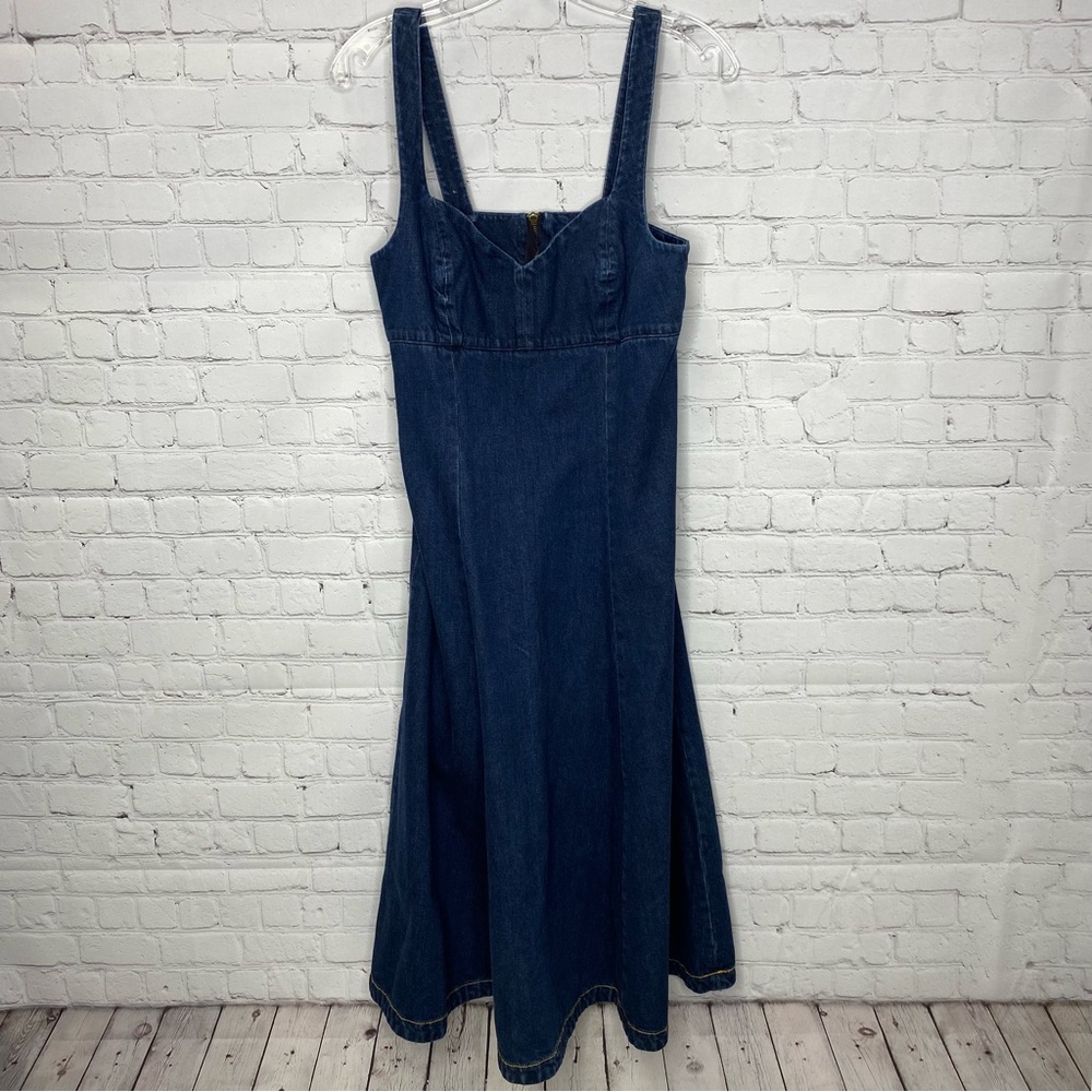 Anthropologie Dark Indigo Blue Denim Midi Dress - Picture 7 of 12
